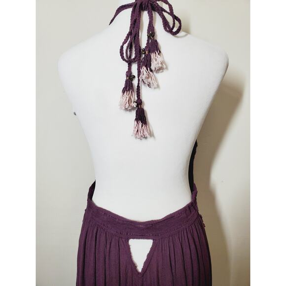 Free People Womens Large Garden Party Maxi Dress Tassels Side Slit Cut-Outs Boho - Picture 7 of 13